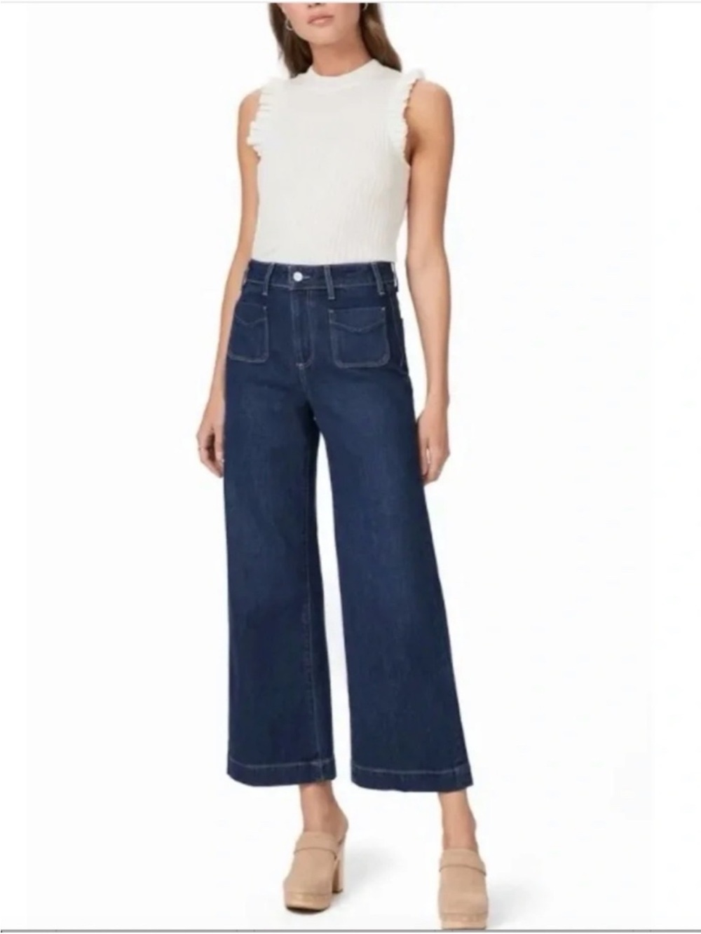 PAIGE Anessa Patch Pocket High-Rise Wide Leg Jeans in Grecian Blue